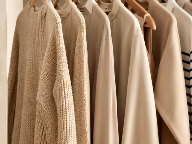 Strickpullover in warmem Braunton auf einem Bügel